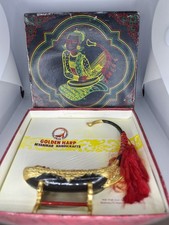 Golden Harp Myanmar Handicrafts Mini Wood Harp Hand Painted Gold/Red w/ Box