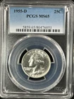 1955-D 25C Washington Quarter Dollar PCGS MS65   80476051