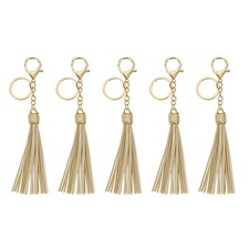 5Pcs Leather Keychain Tassels with Lobster Clasp Key Ring, Gold