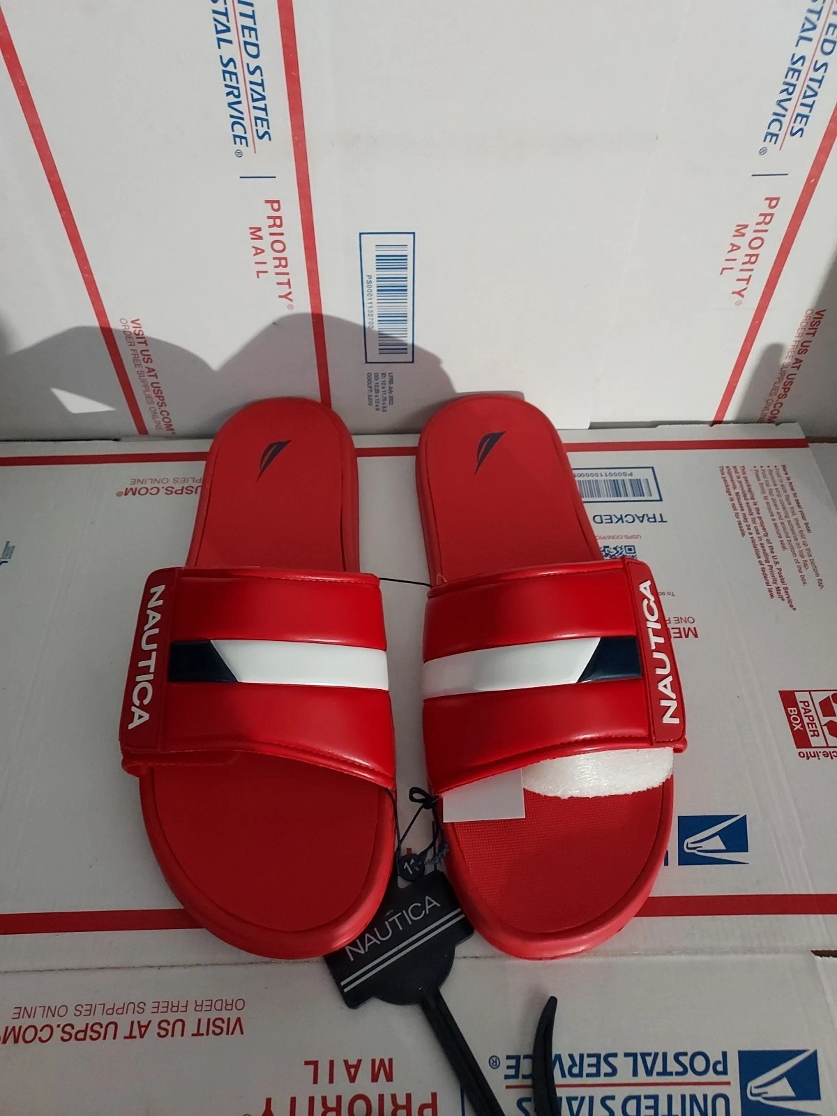 Nautica Men's Colorblock Logo Slide Sandal Red Bower 2 Size 11 - #356