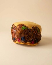 Vintage Glenover Feather Trim Hat   Mustard Yellow Velour with Multicolor