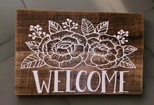 "Welcome " Distressed Sign Wood Home Decor Plaque Rustic Farmhouse 12"x7.75"