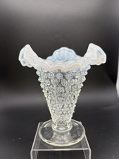 Vintage Fenton opalescent hobnail glass vase with ruffled rim
