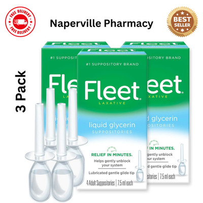 3 Pack Fleet Laxative Liquid Glycerin Suppositories 4 Adult Suppositories 7.5 ml