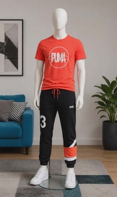 PUMA Set Herren Jogginghose Schwarz/Orange/ Weiß + T-shirt Tapered