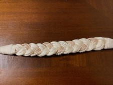 Vintage Mesh Corded Belt Faux Pearl Hook Fastener Ivory Beige Stretch