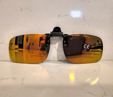 Clip On Flip up Sunglasses Orange Mirrored UV Protection 