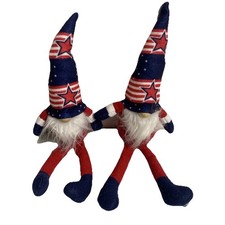 Patriotic Plush Gnome Set 15  Tall Stuffed Animal Red White Blue Hat Beard USA