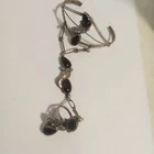 Vtg  Navajo Sterling Silver  Slave Bracelet Cuff Ring Sz 7 Obsidian Onyx