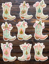 Christmas Cowboy Boot Die Cut Vinyl Stickers Scrapbooking Laptop Waterbottle