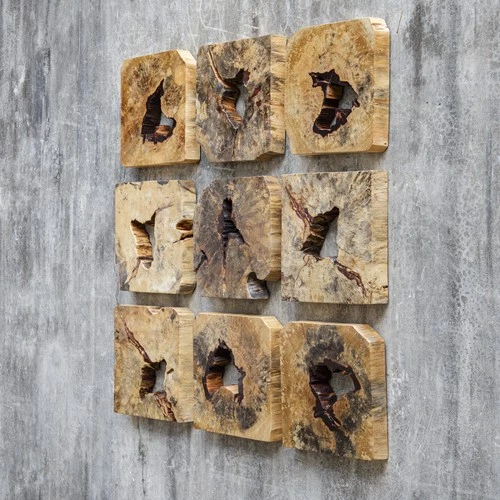 Uttermost 04360 Bahati Set of (9) 16" Tall Wood Wall Sculptures - Natural - Picture 3 of 4