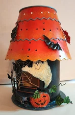 Tin Halloween Jar Candle Holder Ganz (candle not included) Ghosts, Bats, Cat