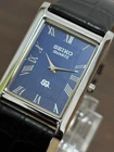 Vintage Seiko Slim Quartz Men's Wrist Watch | Blue Roman Dial |Leather strap