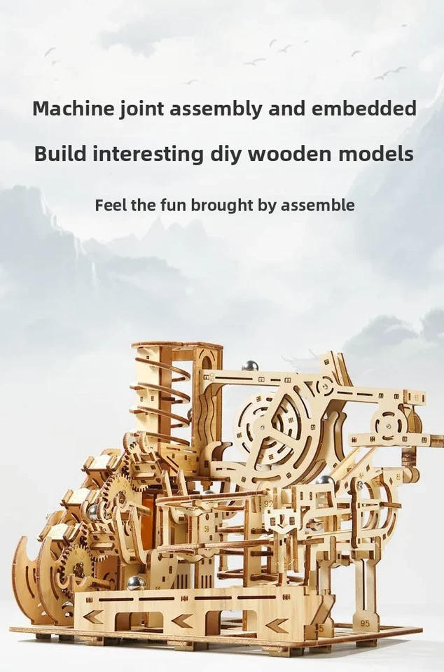 3D Jigsaw Wooden Puzzle Mechanical Track Ball Simulation 3D Model DIY Toy Gift - Image 3 of 4