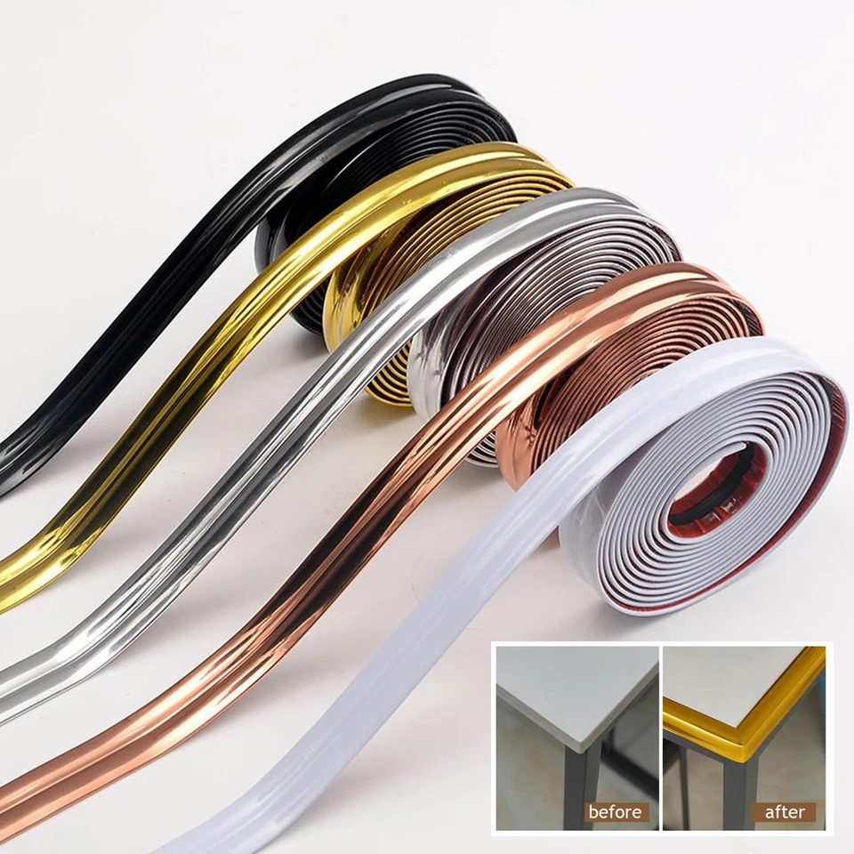 Tira de bordes de pared autoadhesiva flexible esquina ángulo recorte cocina pegatinas 3 m ☽ Foto 4 de 4