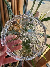 Vintage Pressed Glass Clear Glass Plate, Candy Dish, Relish Nut Dish Floral Star