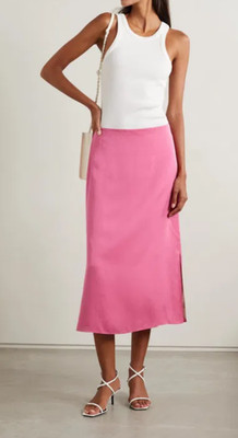 Brandneu THEORY Seidenkrepp rosa Midirock mit Seitenschlitzen Gr. 8 UVP 300 £