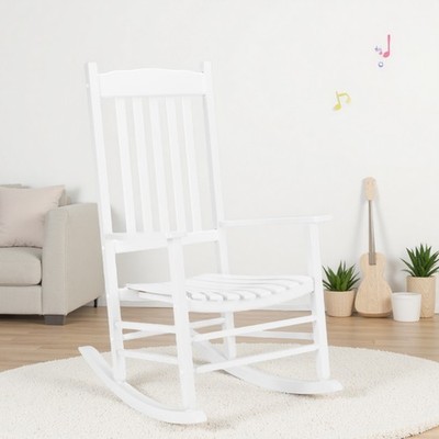 Wooden Rocking Chair - Wavy Seat, Portable, White & Square Wood Rocker