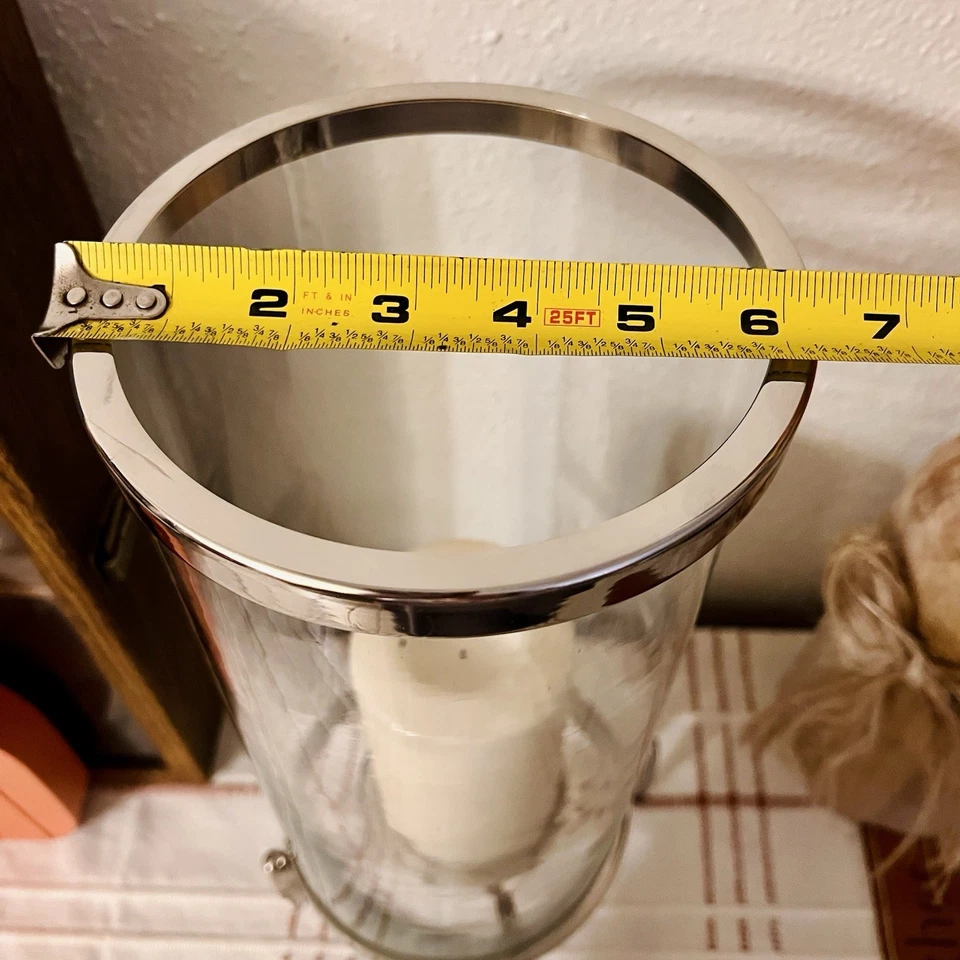RARE Global Views Elevated Glass Hurricane Pillar Candle Holder With Metal Base - Image 3 of 4