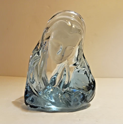Vintage Fenton Ice Blue Glass Madonna Prayer Votive Candle Holder 5"