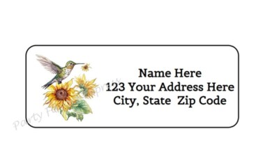30 HUMMINGBIRD SUNFLOWER PERSONALIZED RETURN ADDRESS LABELS 1 in X 2.625 in