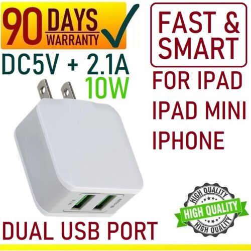 Adaptador de alimentación cargador de pared USB DUAL 10W para Apple iPad 5, Mini 4 Air iPhone 6 7 8 - Imagen 1 de 11