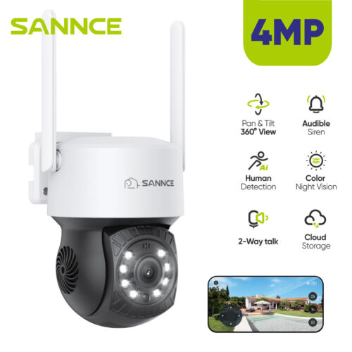 Sannce 4MP Wireless Security Camera PT WiFi 2 Way Audio AI Detection Color Night