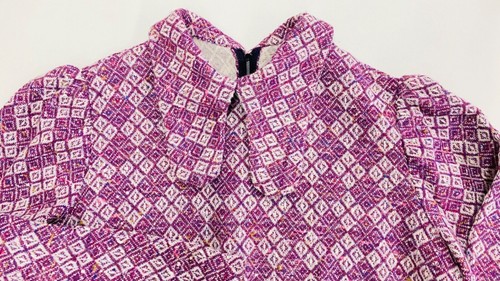 Vintage 1970s purple wool mini dress, puffed long bell sleeve white plaid M - Picture 9 of 9