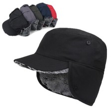 Men Winter Ear Flap Hat Fur Aviator Windproof Thermal Warm Snow Ski Cap Flat Cap