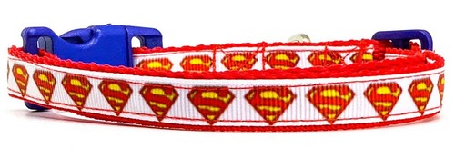 Superman Gato o Perro Pequeño Cuello 1/2" de Ancho Ajustable Campana o Correa Hecho a Mano - Imagen 3 de 12
