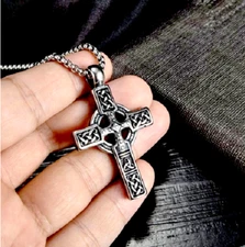 Large Solid CELTIC CROSS IRISH KNOT Pendant 925 Sterling Silver 22" necklace MEN