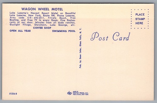 Lake Luzerne NY Wagon Wheel Motel Resort Chrome Postcard 142 - Picture 2 of 2