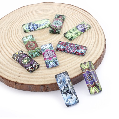 20Pcs Mixed Retro Flower 10*25mm Rectangle Glass Cabochon Beads Dome Flatback - Picture 7 of 8
