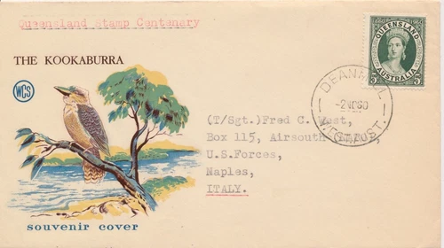 Queensland Australia Stamp Centenary WCS cachet First Day cover Kookaburra