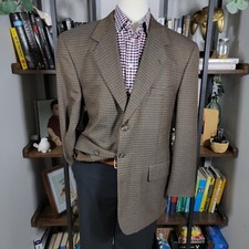 Stafford Men's Sport Coat Blazer Three Button Brown Houndstooth Poly Wool 44R