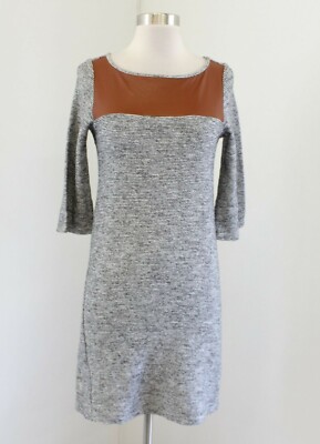 NWT THML Black White Tweed Copper Brown Faux Leather Trim Shift Dress Size  XS | eBay