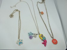 Child Teen Necklace Set 3 Silver Tone Paw Print -"M" Monogram- Mermaid CUTE