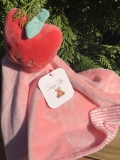 Rene Rofe Baby Apple Security Blanket Pink White Striped Velour Minky Lovey New