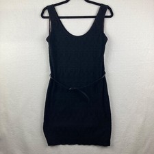 Guess Sleeveless Crochet Lace Sheath Dress Black Wednesday Gothic Sz Large Belt