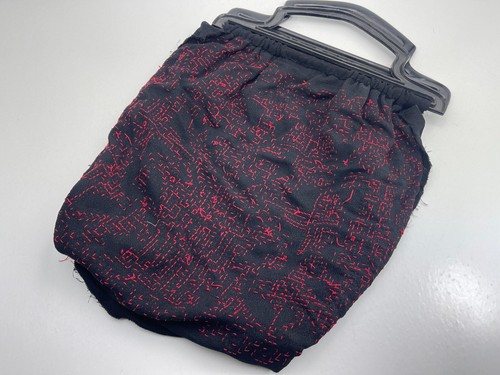 Vintage Handmade Black Red Cross-Stitched Design Holiday Bag Purse Handbag Hobo - Picture 19 of 20