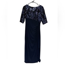 Adrianna Papell Navy Blue Sequin Embroidered Formal Maxi Dress Size 8 MOTB MOTG
