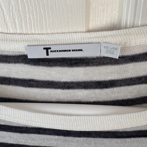 Womens T. Alexander Wang Long Sleeve Striped Top Black White Large L Linen Blend - Picture 2 of 4
