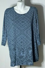 Lucky Brand Women Blue Floral Top Shirt Tunic 1X Cotton New Plus NWT