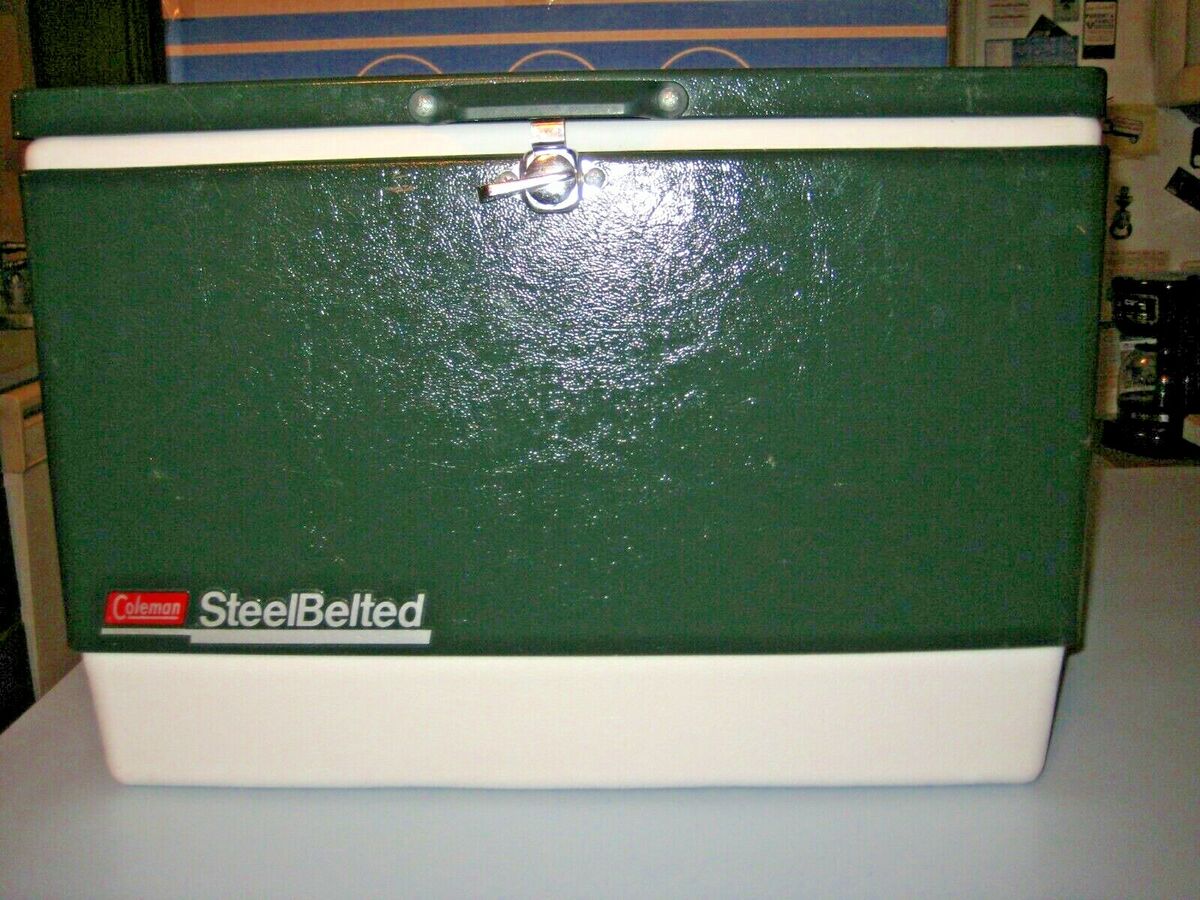 COLEMAN 1991 Steel Belted Camp Cooler Green USA Vintage Tray COLEMAN 1991 Steel Belted Camp Cooler Green USA Vintage Tray