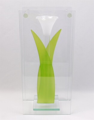 Cressida Glass 14'' White Tulip Tealight Holder or Vase in Beveled Glass
