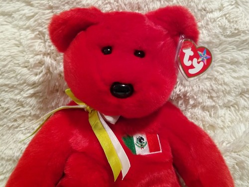 Ty Beanie Buddies "Osito" Red Bear w/Mexican Flag 1999 (DSLRT02K) - Picture 2 of 6
