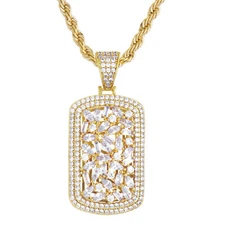 Mens Iced Out CZ Gold Silver Plated Dog Tag Pendant 20 inch Rope Chain BCR 18745