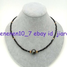 Natural 4mm Faceted Black Spinel 11-12mm Tahitian Pearl Necklace16-28inch