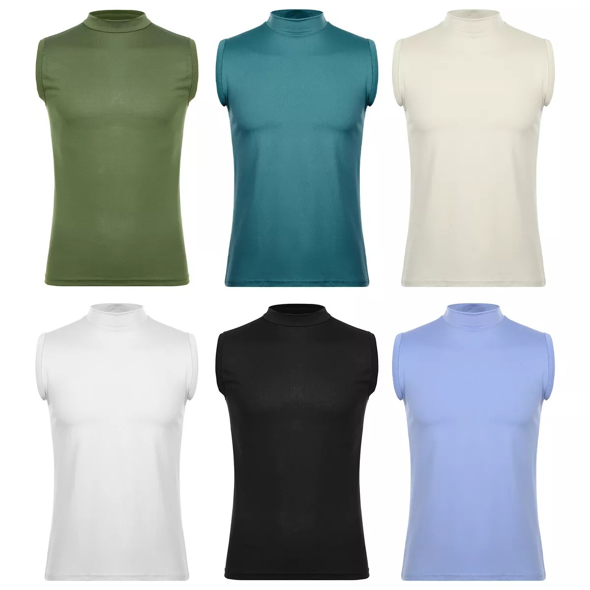 Mens Mock Turtleneck T Shirt Sleeveless Pullover Tops Basic Undershirt Tank Vest