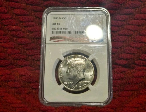 1990-D MS66 US Kennedy Silver Half Dollar - NGC Graded #12